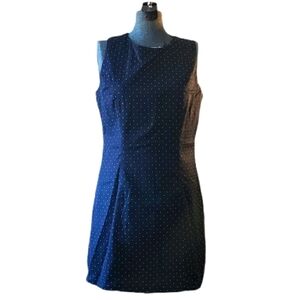 Navy w White Polka Dots Cotton Sheath Dress